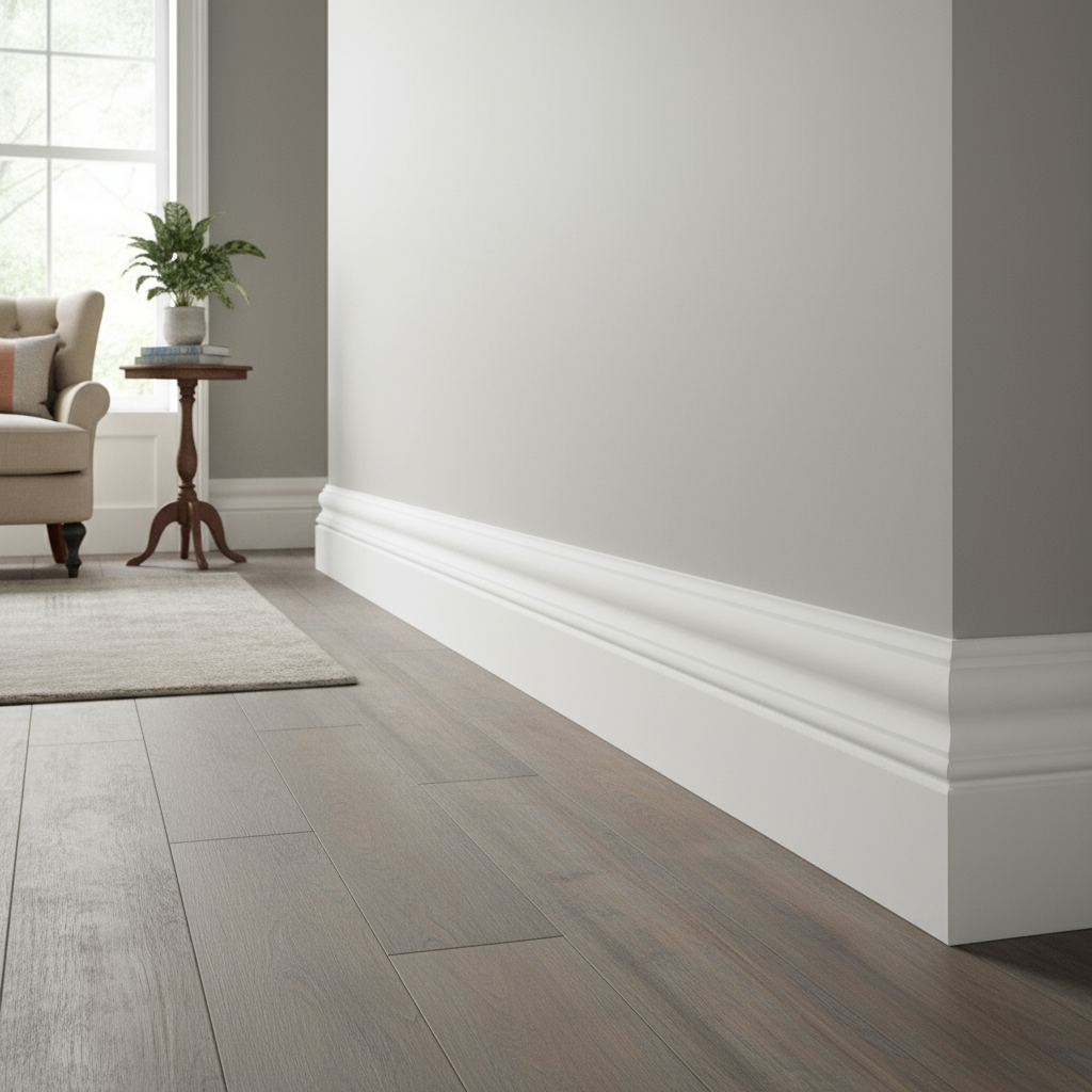 Decorative skirting board in realistic interior