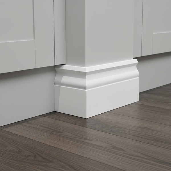 Close-up of Europa Ogee skirting board in kitchen