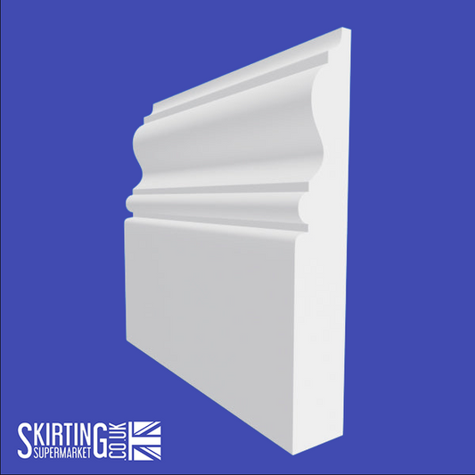 A white Georgian skirting board with an ornate profile, designed to add a classic, elegant touch to interior spaces.