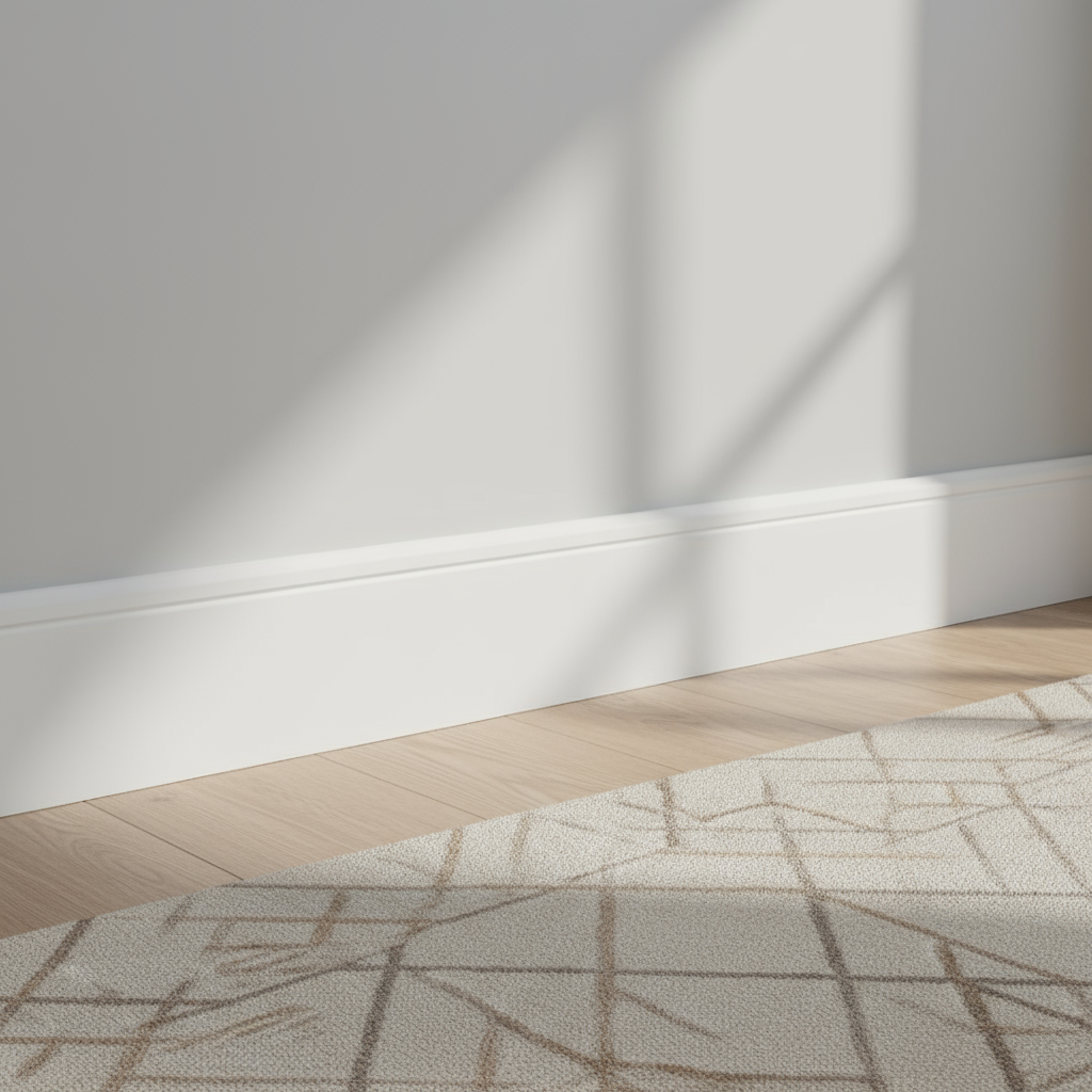 Single bullnose skirting board with rug in interior room