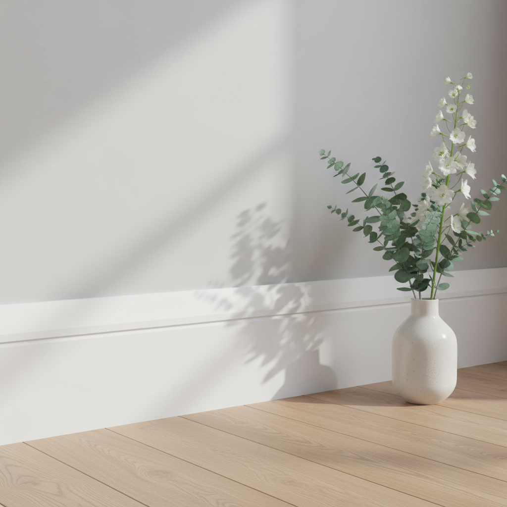 Single splay and drip skirting board with vase in interior room