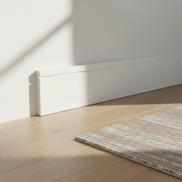 Single V-groove skirting board with rug - enhanced interior shot